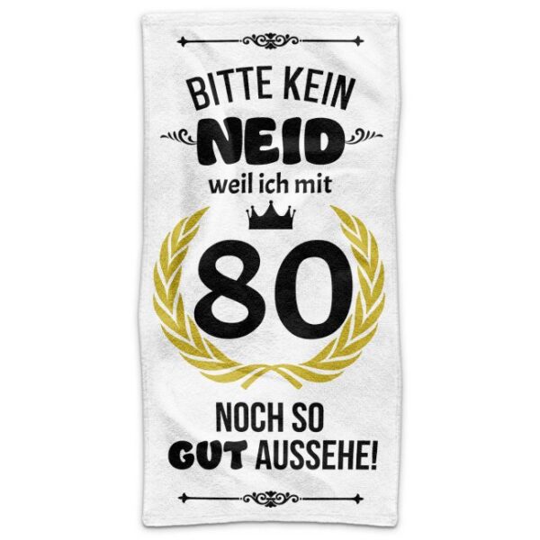 Du suchst ein praktisches und persönliches Geschenk zum 80. Geburtstag? Ein bedrucktes Geburtstags-Handtuch mit lustigem Spruch ist da genau das...