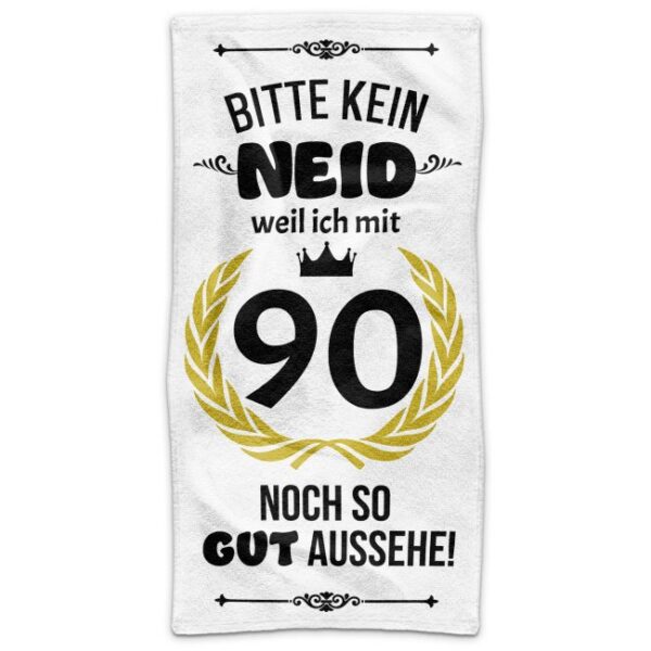 Du suchst ein praktisches und persönliches Geschenk zum 90. Geburtstag? Ein bedrucktes Geburtstags-Handtuch mit lustigem Spruch ist da genau das...