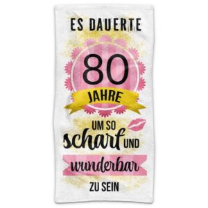 Du brauchst unbedingt eine individuelle Geschenkidee zum 80. Geburtstag? Unser bedrucktes Geburtstags-Handtuch mit lustigem Spruch ist da genau das...