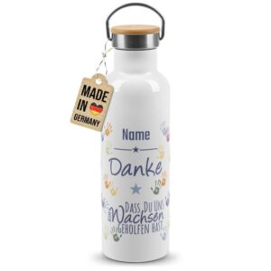 Hochwertige Trinkflasche personalisieren als Abschiedsgeschenk für Erzieher mit Spruch Danke