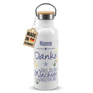 Hochwertige Trinkflasche personalisieren als Abschiedsgeschenk für Erzieher mit Spruch Danke