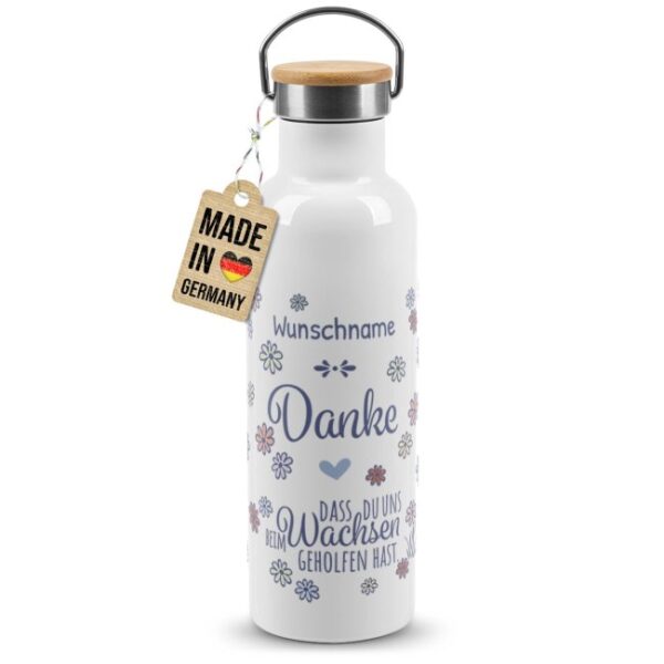 Hochwertige Trinkflasche personalisieren als Abschiedsgeschenk für Erzieherin mit Spruch Danke