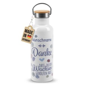 Hochwertige Trinkflasche personalisieren als Abschiedsgeschenk für Erzieherin mit Spruch Danke