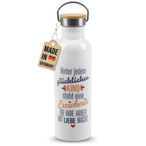 Hochwertige Trinkflasche personalisieren als Abschiedsgeschenk für Erzieherin mit schönem Spruch und Name - ein individuelles und praktisches...