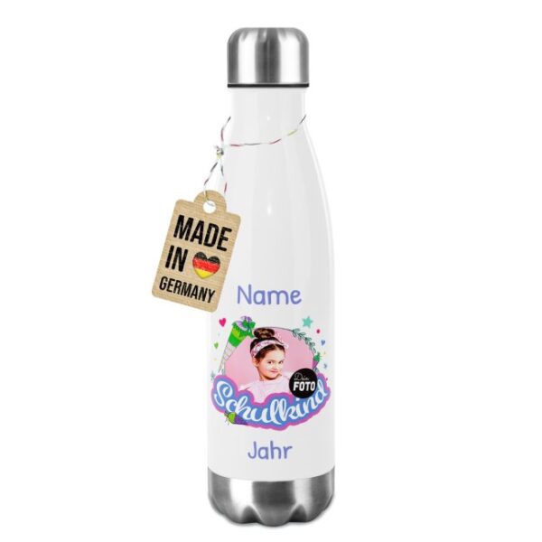 Bist du auf der Suche nach einem unverwechselbaren Geschenk zur Einschulung? Dann ist unsere personalisierbare Edelstahl-Trinkflasche für Mädchen...