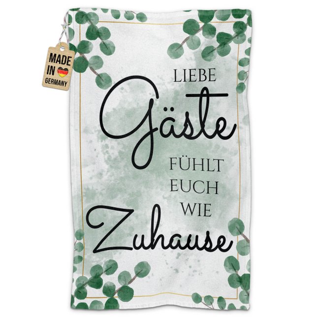 Das liebevoll gestaltete Gästehandtuch mit Spruch Fühlt euch wie zu Hause" ist mehr als nur ein praktisches Accessoires – es ist Ausdruck von..."