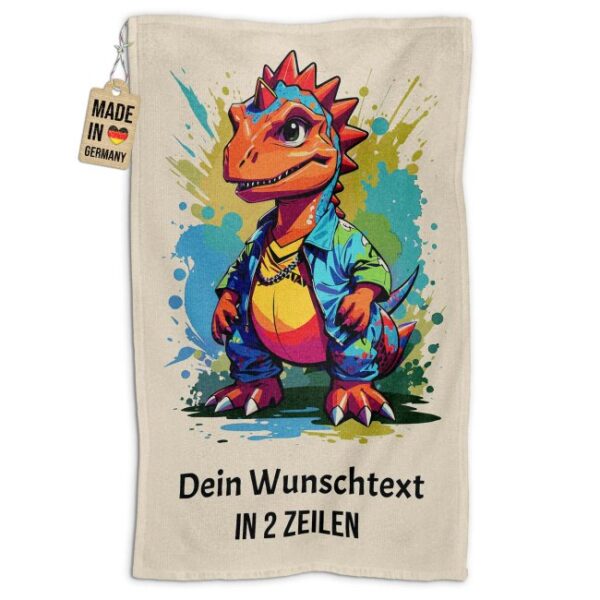 Das liebevoll gestaltete kleine Kinder-Handtuch Dino" kannst Du mit einem Namen in unserem Produktdesigner ganz einfach personalisieren. Das..."