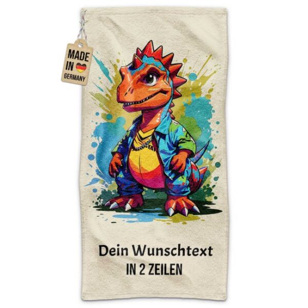 Das liebevoll gestaltete Kinder-Handtuch mit Dino kannst Du mit einem Namen in unserem Produktdesigner ganz einfach personalisieren. Ein besonderes...