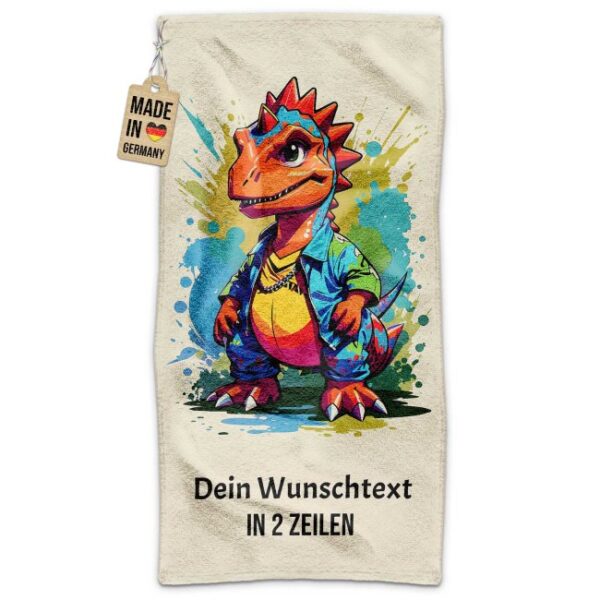 Das liebevoll gestaltete Kinder-Badetuch mit Dino kannst Du mit einem Namen in unserem Produktdesigner ganz einfach personalisieren. Ein besonderes...