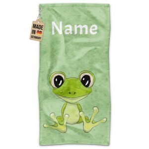 Das liebevoll gestaltete Kinder-Handtuch mit Frosch kannst Du mit einem Namen in unserem Produktdesigner ganz einfach personalisieren. Ein...