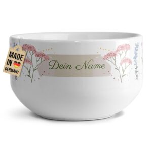 Diese Müslischale mit filigranem Blumenmotiv kannst Du mit Deinem Namen beschriften - Eine tolle Möglichkeit