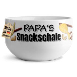 Diese lustig bedruckte Müslischale für Papa mit Spruch Papas Snackschale" ist eine tolle Möglichkeit