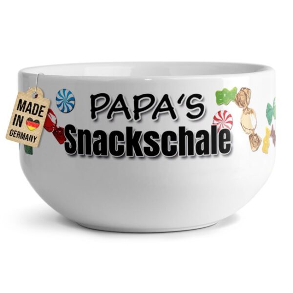 Diese lustig bedruckte Müslischale für Papa mit Spruch Papas Snackschale" ist eine tolle Möglichkeit