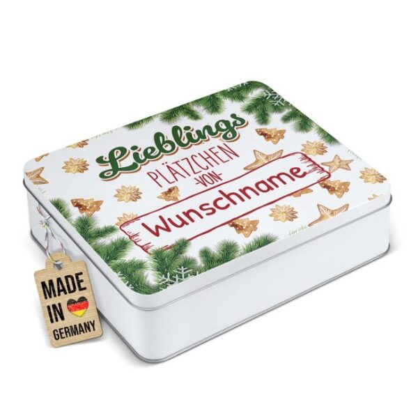 Diese hübsche Keksdose mit Weihnachtsmotiv kann ganz einfach mit einem Wunschnamen personalisiert werden. Als personalisierte Plätzchendose mit...