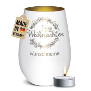 Edles Windlicht graviert mit Weihnachtskranz und Wunschname als hübsche Weihnachtsdeko in der Adventszeit oder personalisiertes Namensgeschenk zu...