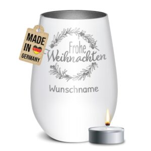 Edles Windlicht graviert mit Weihnachtskranz und Wunschname als hübsche Weihnachtsdeko in der Adventszeit oder personalisiertes Namensgeschenk zu...