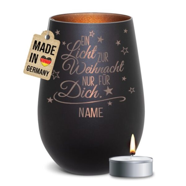 Edles Windlicht mit Gravur Ein Licht für Dich zur Weihnacht" als hübsche Weihnachtsdeko in der Adventszeit oder personalisiertes Namensgeschenk zu..."