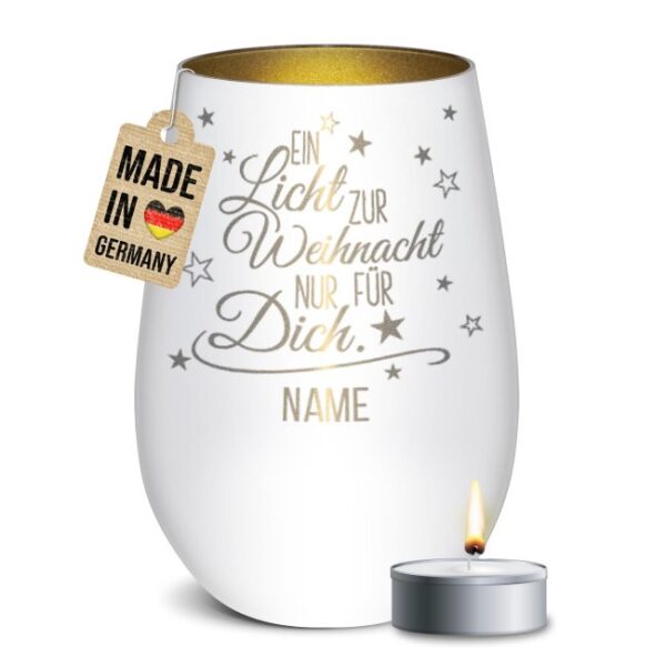 Edles Windlicht mit Gravur Ein Licht für Dich zur Weihnacht" als hübsche Weihnachtsdeko in der Adventszeit oder personalisiertes Namensgeschenk zu..."