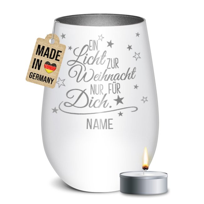 Edles Windlicht mit Gravur Ein Licht für Dich zur Weihnacht" als hübsche Weihnachtsdeko in der Adventszeit oder personalisiertes Namensgeschenk zu..."