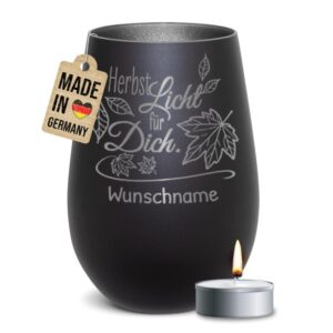 Edles Windlicht mit graviertem Spruch Herbstlicht für Dich" als besonders Herbstdeko und personalisiertes Namensgeschenk. Unser Windlicht mit..."