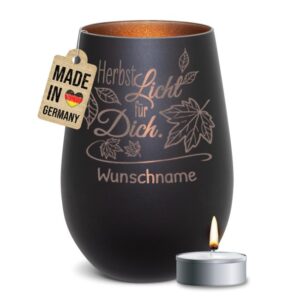 Edles Windlicht mit graviertem Spruch Herbstlicht für Dich" als besonders Herbstdeko und personalisiertes Namensgeschenk. Unser Windlicht mit..."