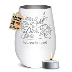 Edles Windlicht mit graviertem Spruch Herbstlicht für Dich" als besonders Herbstdeko und personalisiertes Namensgeschenk. Unser Windlicht mit..."