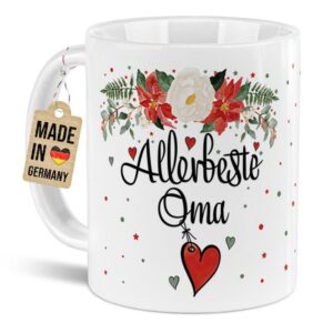 Liebevoll gestaltete Weihnachtstasse für Deine Oma als hübsche Geschenkidee für die Adventszeit. Perfekt für Kaffee