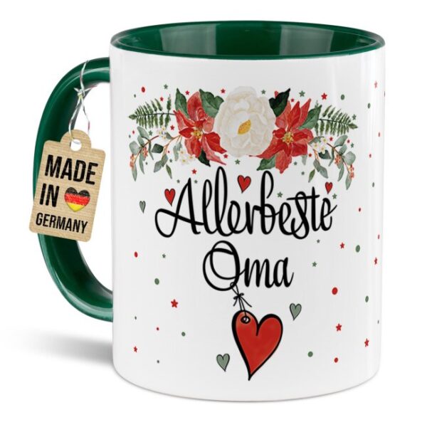 Liebevoll gestaltete Weihnachtstasse für Deine Oma als hübsche Geschenkidee für die Adventszeit. Perfekt für Kaffee