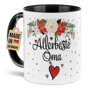 Liebevoll gestaltete Weihnachtstasse für Deine Oma als hübsche Geschenkidee für die Adventszeit. Perfekt für Kaffee