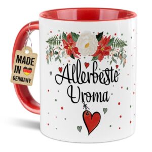 Liebevoll gestaltete Weihnachtstasse für Deine Uroma als hübsche Geschenkidee für die Adventszeit. Perfekt für Kaffee