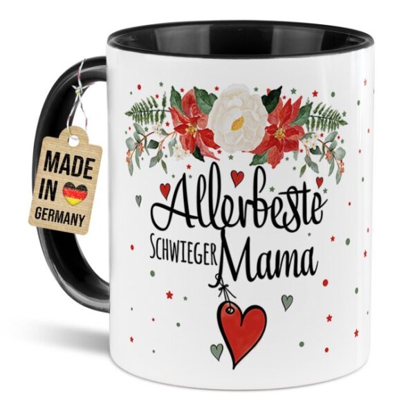 Liebevoll gestaltete Weihnachtstasse für Deine Schwiegermama als hübsche Geschenkidee für die Adventszeit. Perfekt für Kaffee