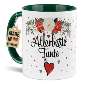 Liebevoll gestaltete Weihnachtstasse für Deine Tante als hübsche Geschenkidee für die Adventszeit. Perfekt für Kaffee