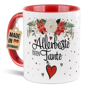 Liebevoll gestaltete Weihnachtstasse für Deine Patentante als hübsche Geschenkidee für die Adventszeit. Perfekt für Kaffee