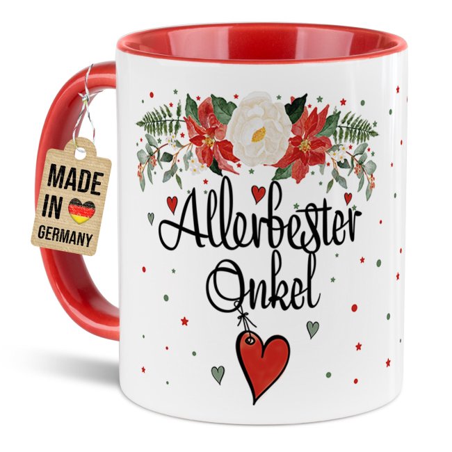 Liebevoll gestaltete Weihnachtstasse für Deinen Onkel als hübsche Geschenkidee für die Adventszeit. Perfekt für Kaffee