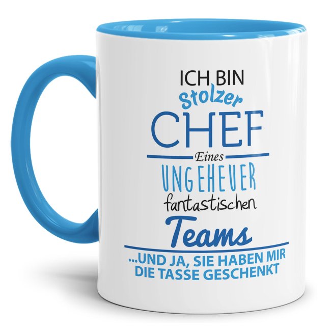 Diese hochwertige Chef-Tasse mit lustigem Spruch und blauem Akzent ist das perfekte Geschenk für den besten Chef von seinem Team. Ob im Büro oder...