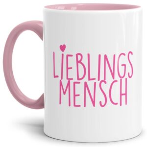 Keramiktasse mit farbigem Akzent und farblich passendem Spruch - Lieblingsmensch - eine schöne Geschenkidee für alle liebsten Menschen in unserem...