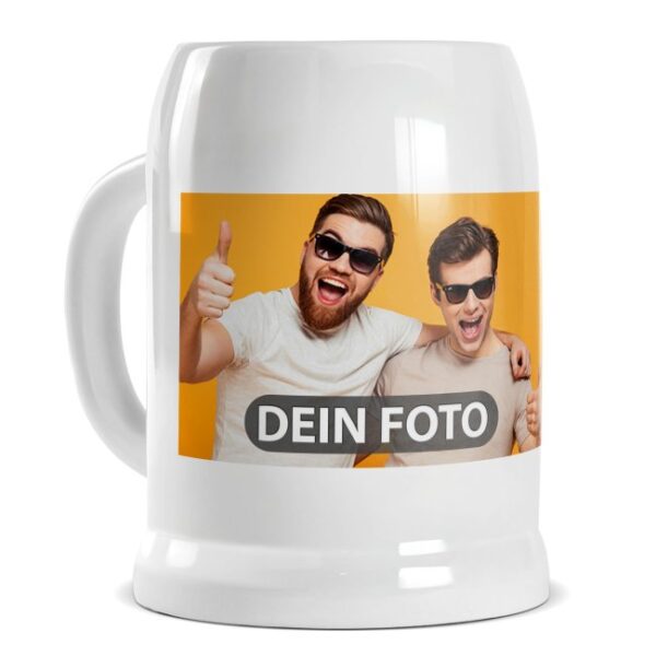 Gestalte hier einen persönlichen Bierkrug individuell mit Foto und/oder Wunschtext. Ein individuell hochwertig bedruckter Klassiker