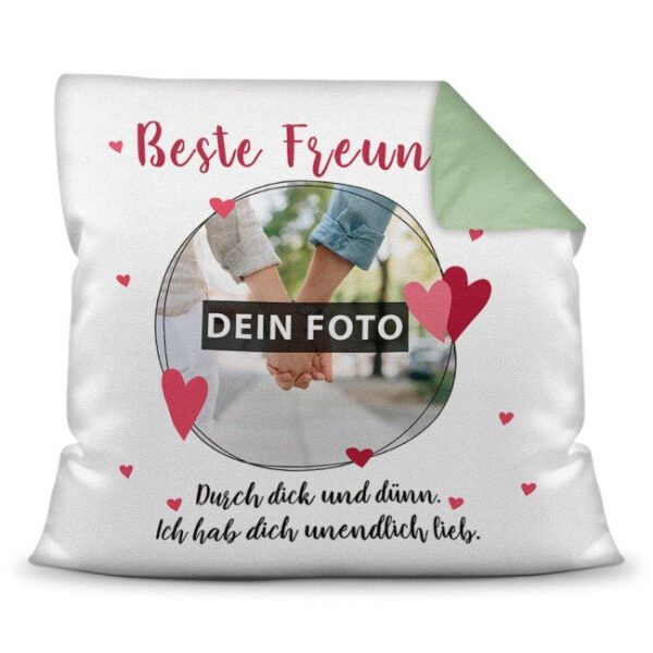 Gestalte hier ein persönliches Fotokissen für die beste Freundin der Welt. Im gängigen 40 x 40 cm Format als Kuschelkissen