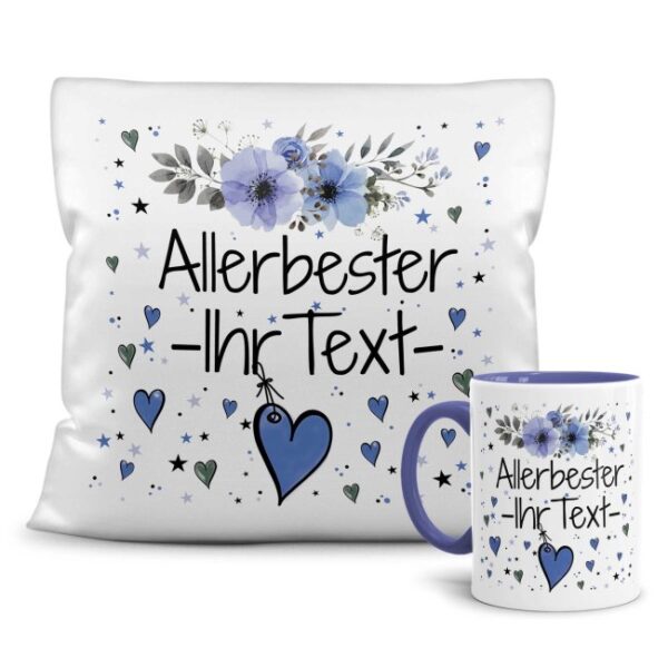 Unser liebevoll gestaltete Geschenk-Set bestehend aus einem weißen Kissen und unserer hochwertigen blauen Tasse mit schönem Blumenmotiv ist das...