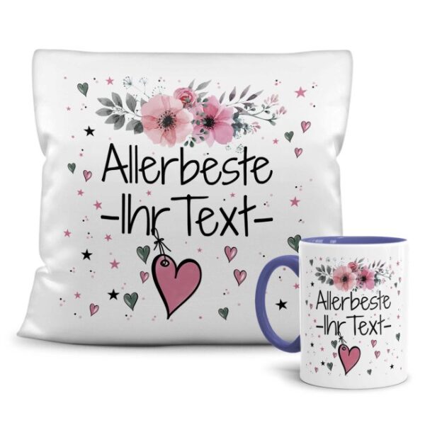 Unser liebevoll gestaltete Geschenk-Set bestehend aus einem weißen Kissen und unserer hochwertigen blauen Tasse mit schönem Blumenmotiv ist das...