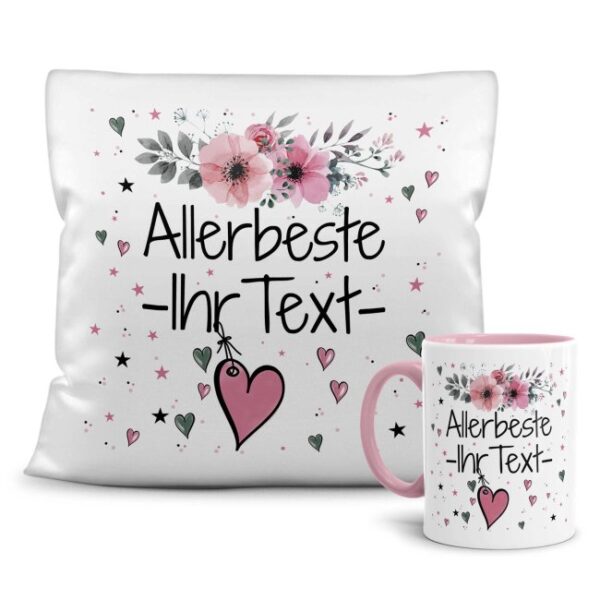 Unser liebevoll gestaltete Geschenk-Set bestehend aus einem weißen Kissen und unserer hochwertigen rosanen Tasse mit schönem Blumenmotiv ist das...