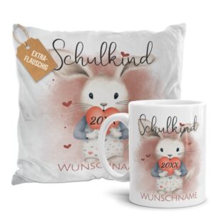 Du bist auf der Suche nach einem passenden Geschenk zur Einschulung? Dann liegst du mit diesem Geschenk-Set bedruckt mit süßem Tiermotiv -Hase-...