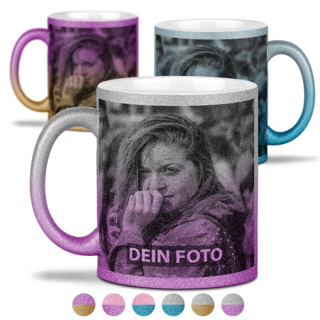 Ein bisschen Glitzer zum Frühstück? Dann ist unsere hochwertige Glitzer Keramiktasse mit Verlauf genau die richtige Wahl. Hier kannst du selbst zum...