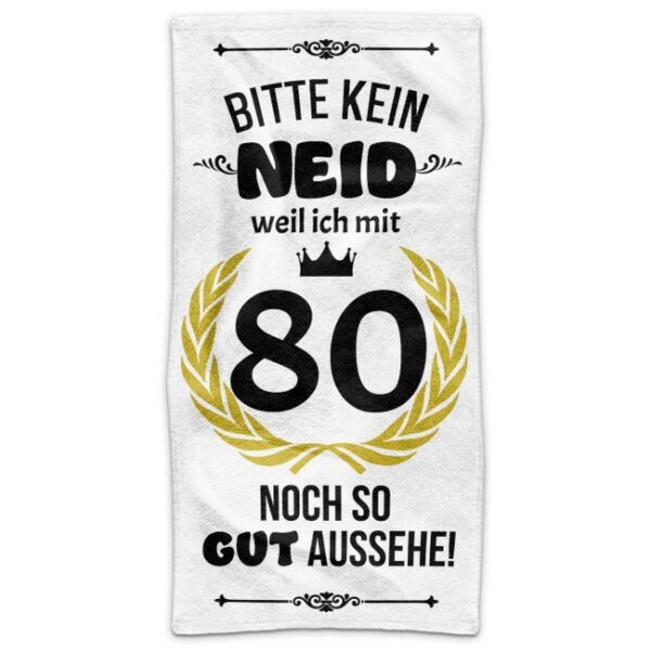 Du suchst ein praktisches und persönliches Geschenk zum 80. Geburtstag? Ein bedrucktes Geburtstags-Handtuch mit lustigem Spruch ist da genau das...