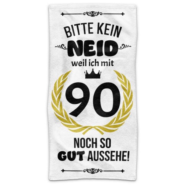 Du suchst ein praktisches und persönliches Geschenk zum 90. Geburtstag? Ein bedrucktes Geburtstags-Handtuch mit lustigem Spruch ist da genau das...