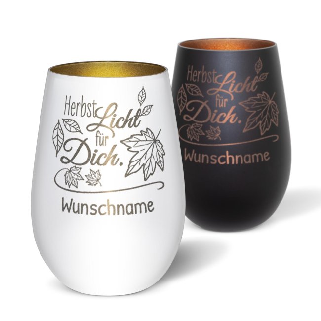 Edles Windlicht mit graviertem Spruch Herbstlicht für Dich" als besonders Herbstdeko und personalisiertes Namensgeschenk. Unser Windlicht mit..."