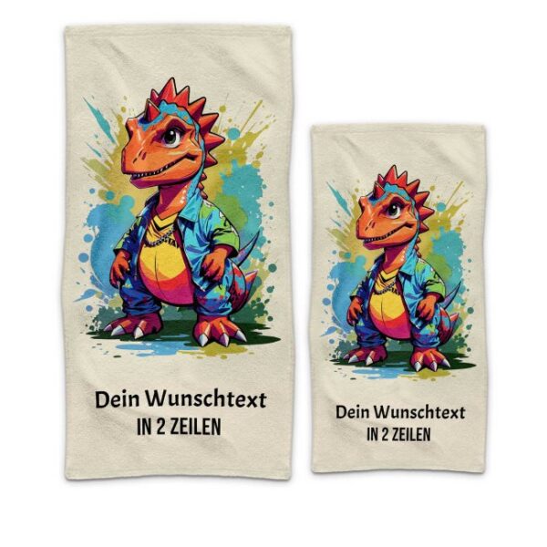 Das liebevoll gestaltete Kinder-Handtuch mit Dino kannst Du mit einem Namen in unserem Produktdesigner ganz einfach personalisieren. Das süße...