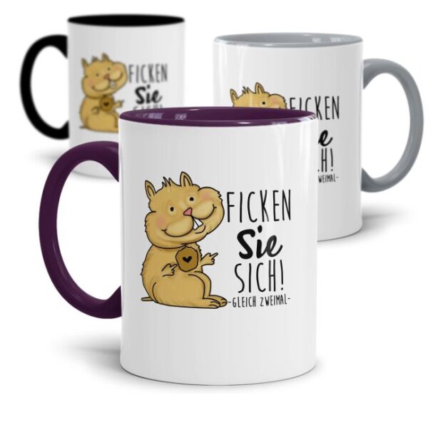 Freche Hamster-Tasse mit lustigem Statement - Ficken Sie sich - witzige Geschenkidee für Freunde und Kollegen mit Humor