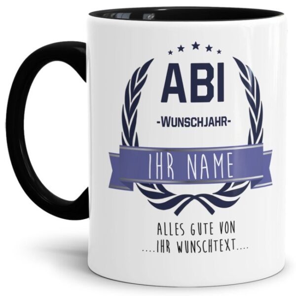 Tasse aus hochwertiger Keramik als Geschenk zum Schulabschluss für alle Abiturienten - ABI geschafft - personalisierbar mit der Jahreszahl und dem...