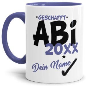 Tasse aus hochwertiger Keramik als Geschenk zum Schulabschluss für alle Abiturienten - ABI geschafft - personalisierbar mit der Jahreszahl und dem...